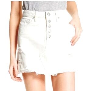 Free People We The Free White Denim A-Line 100% Cotton Distressed Skirt Sz 28
